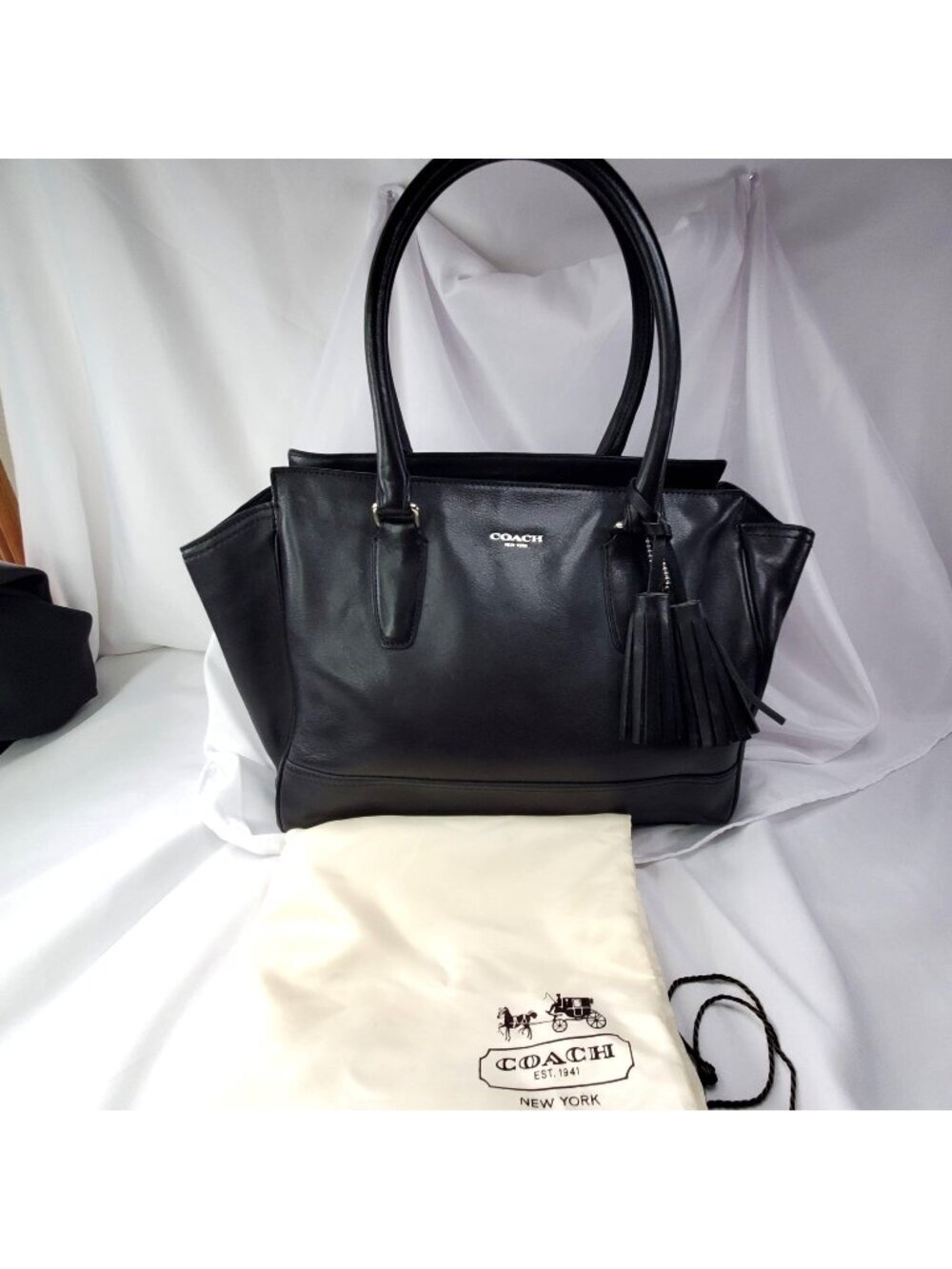Coach Legacy Candice Carryall Black Leather Tote Bag Tassel & Dust Bag Y2K 19890 - Picture 1 of 14